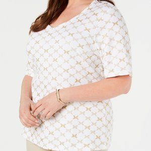 Karen Scott Women Gold Print Butterfly White Blouse Top Small NEW